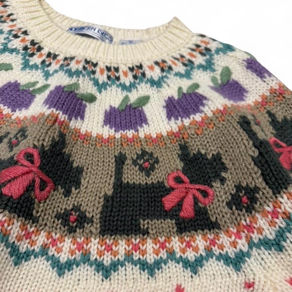 Vintage Northern Isles Scottie Dog Sweater Hand Embroidered Cottagecore cozy y2k - Picture 4 of 8